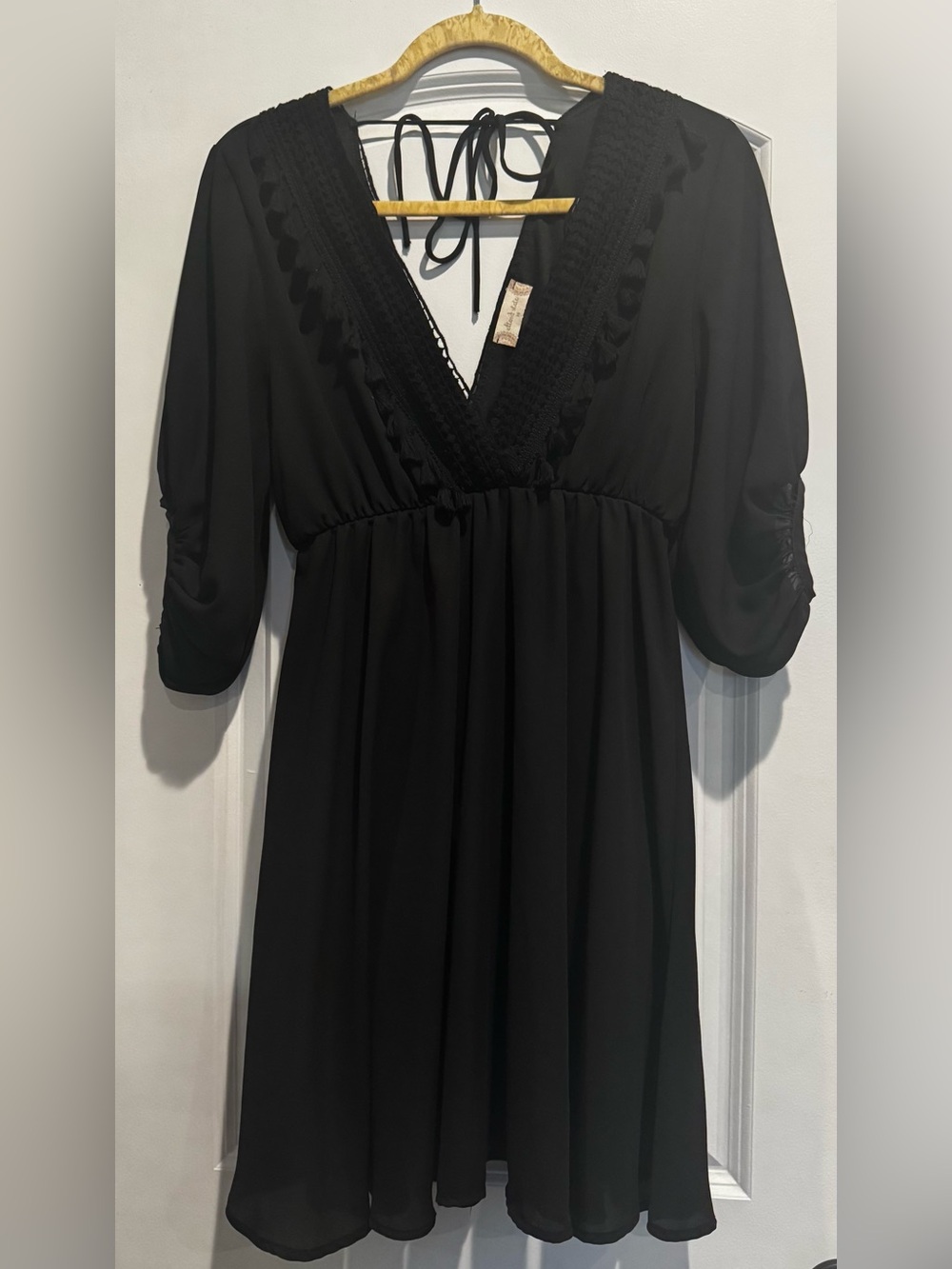 Altar’d State Black Crochet Tassel Empire Waist Dress Size M